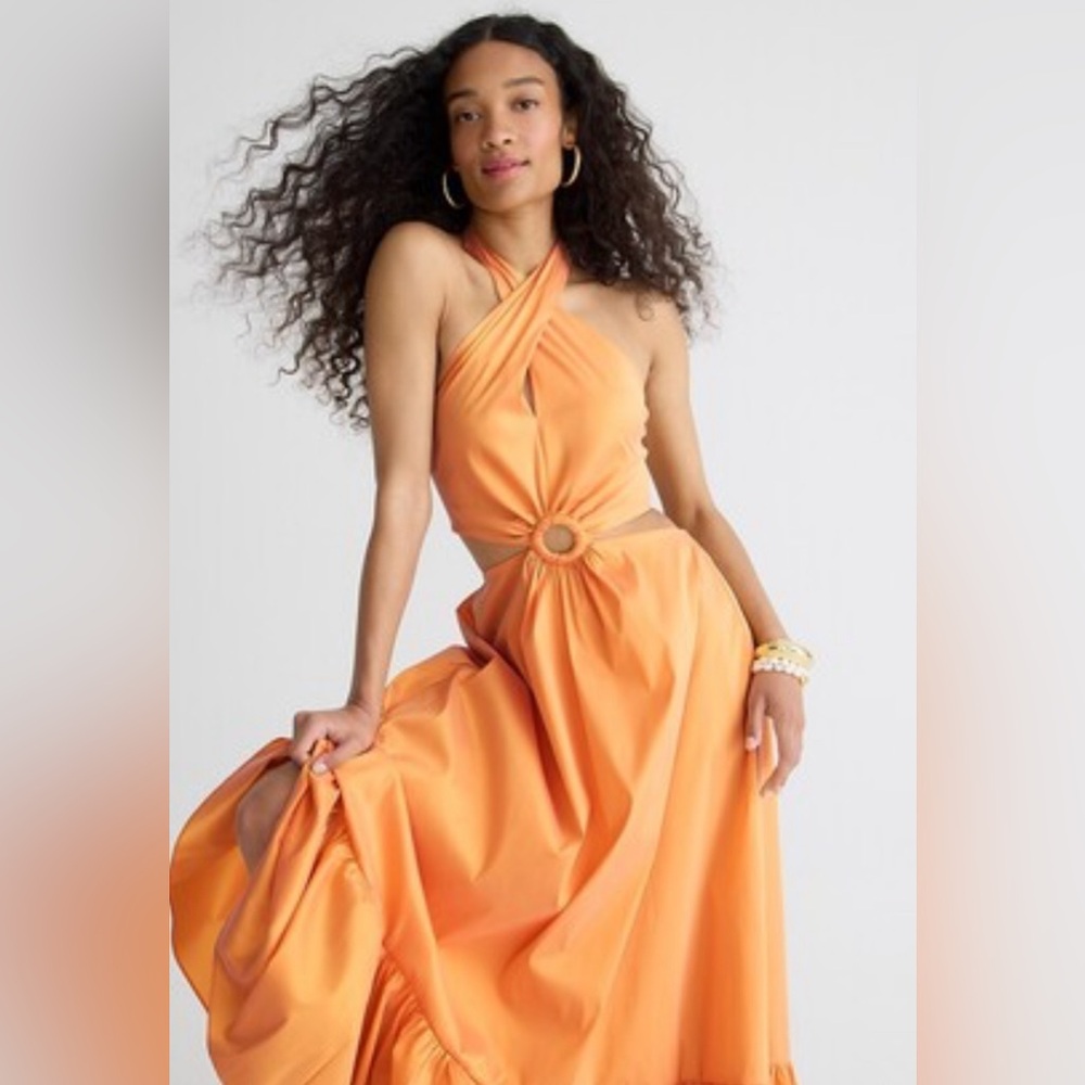 🍑NWT🍑Jcrew Collection taffeta O-ring cutout halter-neck maxi dress